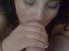 This video starts off with a beautiful Latina woman sucking her man hard. He then pulls from her mouth and starts to jack-off while she licks his balls. In the end he cums and she proceeds to lick up and swallow his cum.